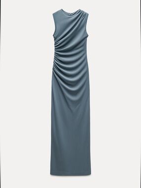 Zara Sleeveless Ruched Maxi Dress in Slate Blue
